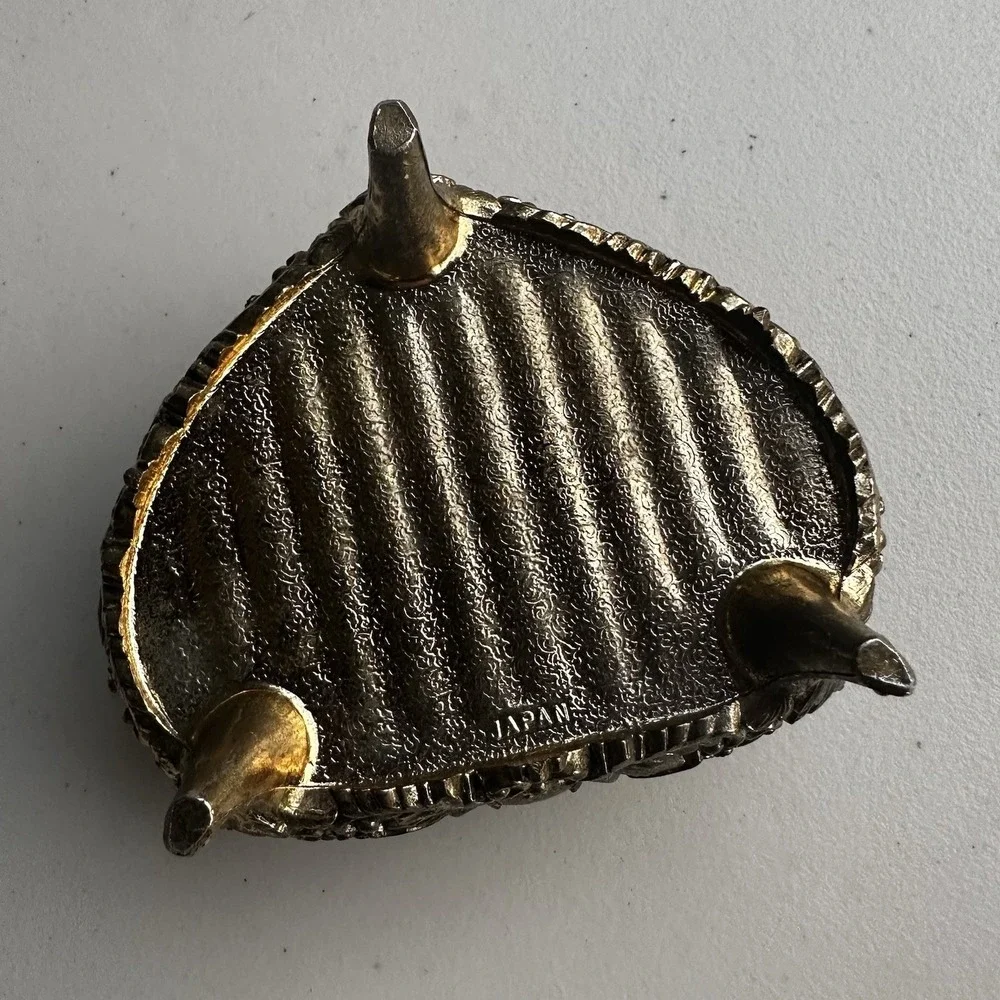 Vintage Metal Gold Heart Shaped Jewelry Trinket Box Embroidered Granny Cottage
